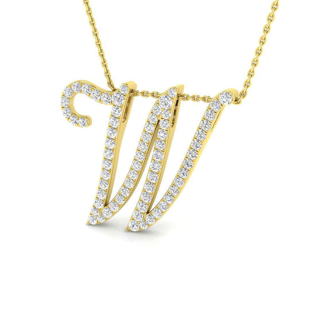 9ct Yellow Gold Diamond Initial Pendant Letter W