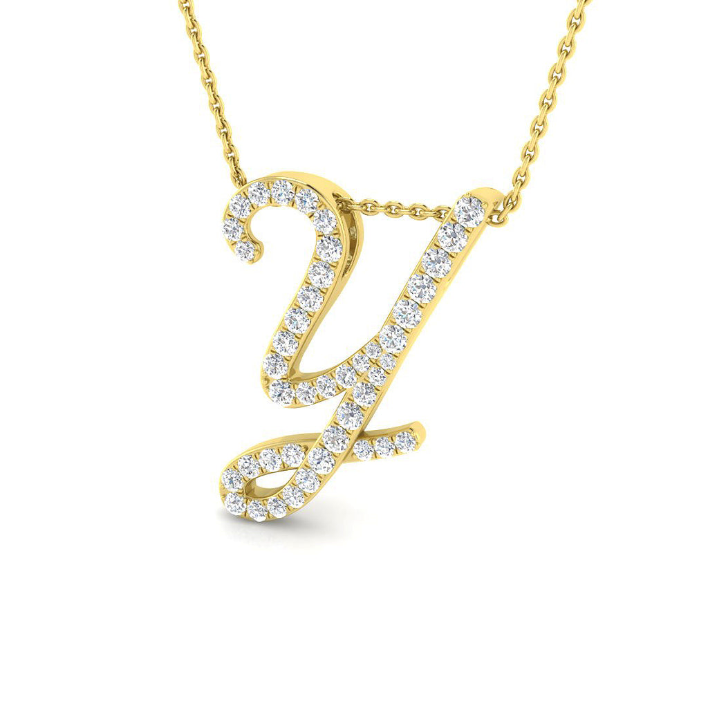 9ct Yellow Gold Diamond Initial Pendant Letter Y