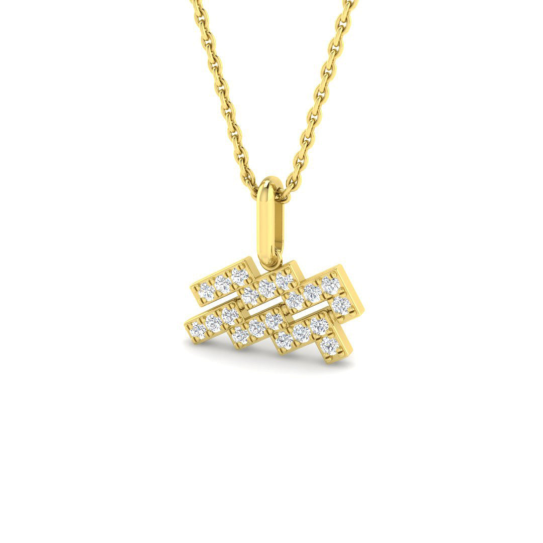 Aquarius Zodiac Star Sign Lab Diamond Pendant 9ct Yellow Gold