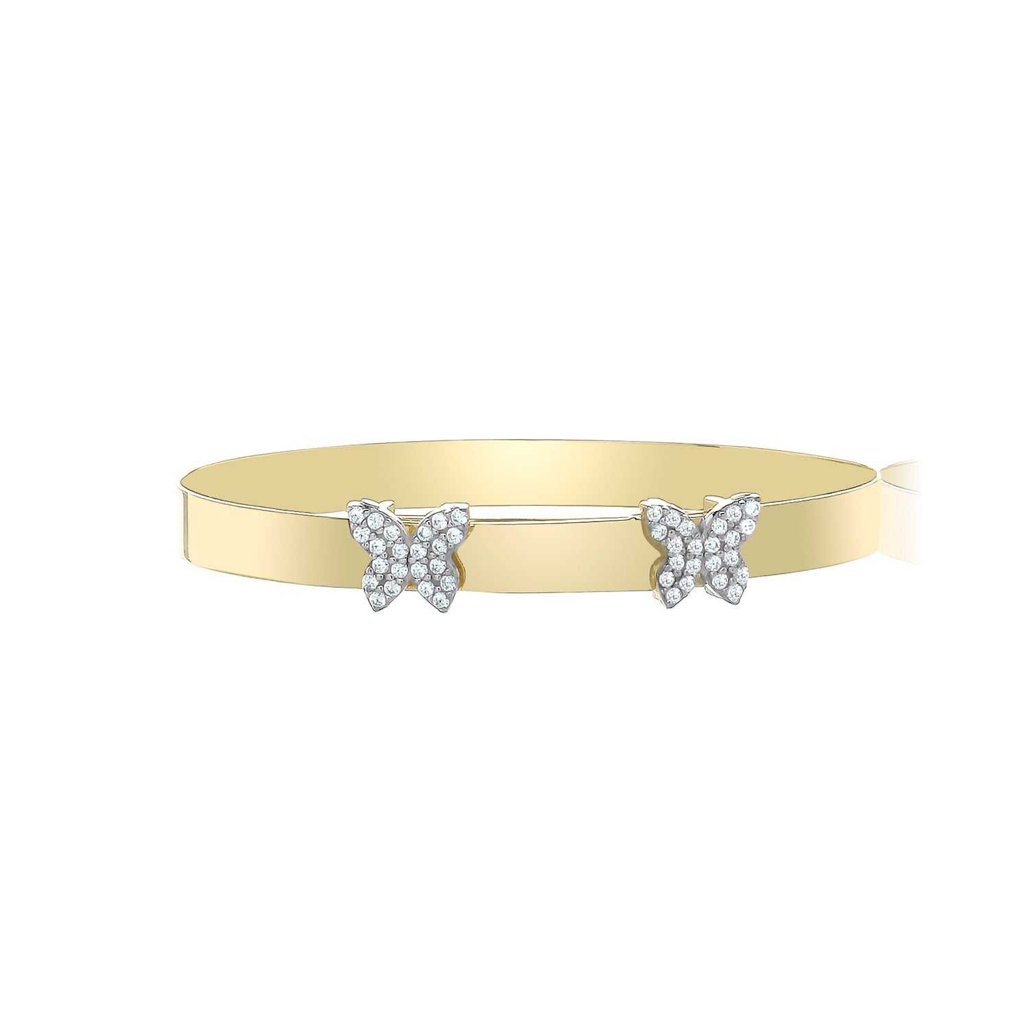 Baby bangle with double butterfly charms in yellow gold