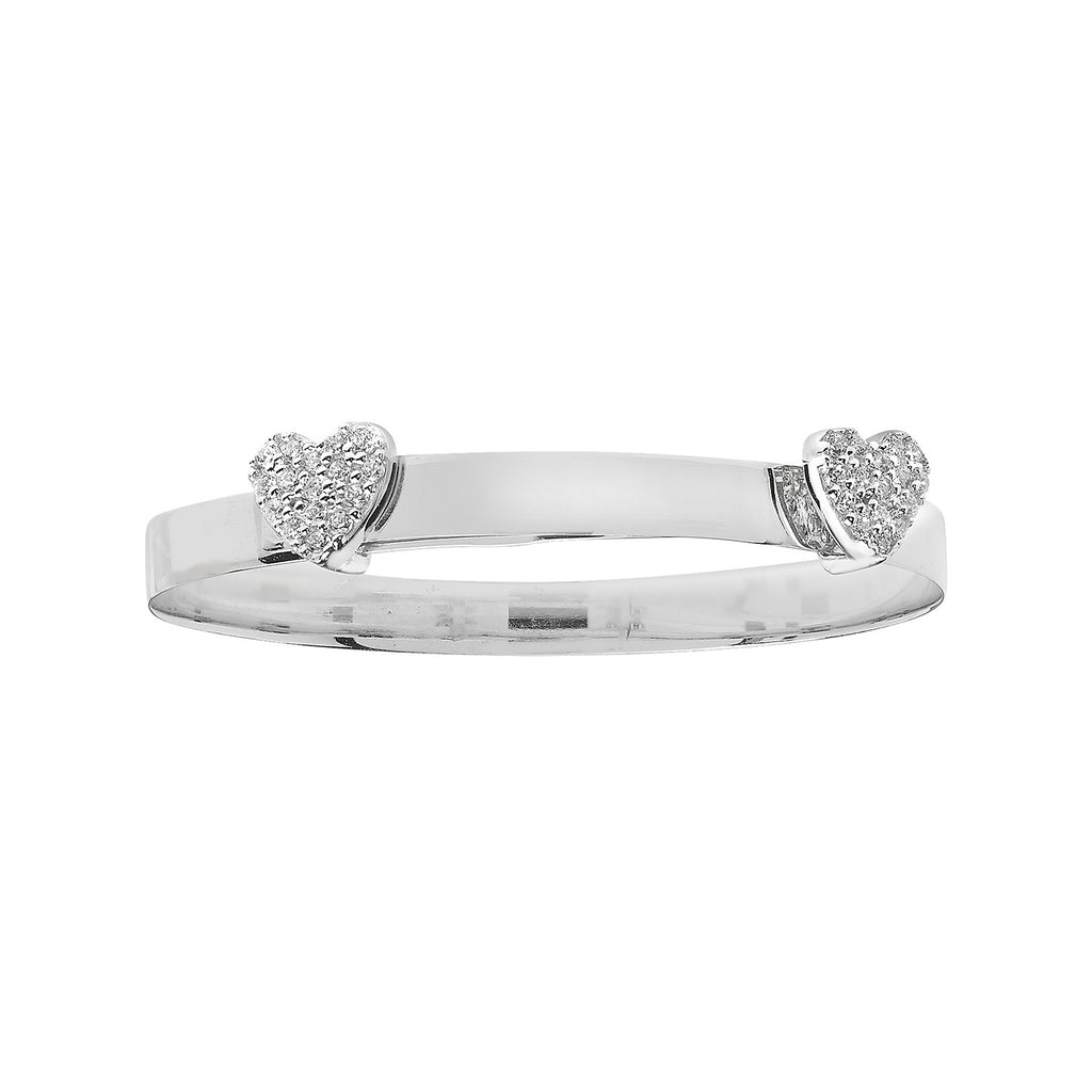 Baby bangle with double diamond hearts in white gold