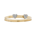 Baby bangle with double diamond hearts in yellow gold