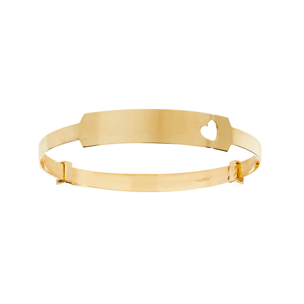 ID baby bangle with heart cut-out in yellow gold