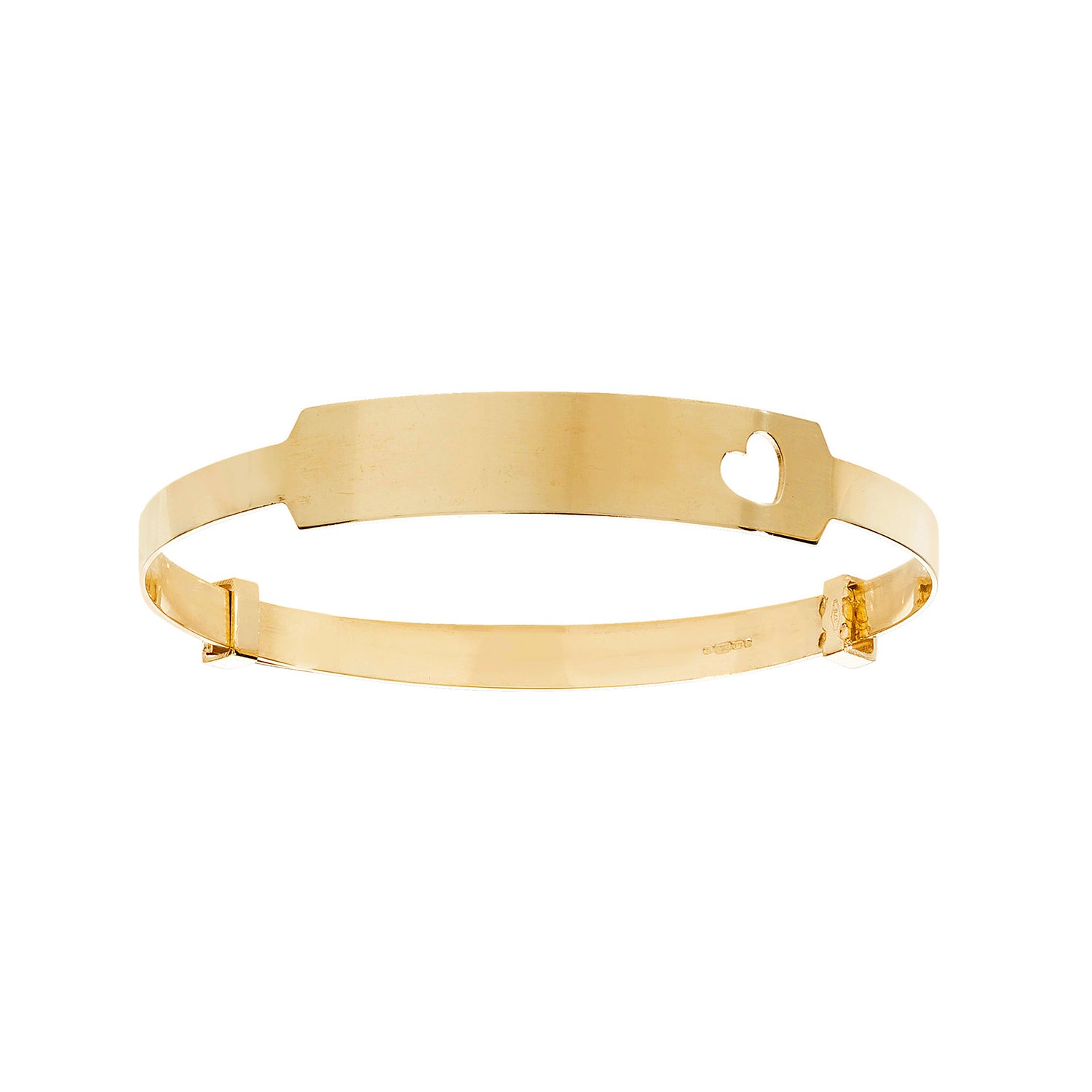 ID baby bangle with heart cut-out in yellow gold