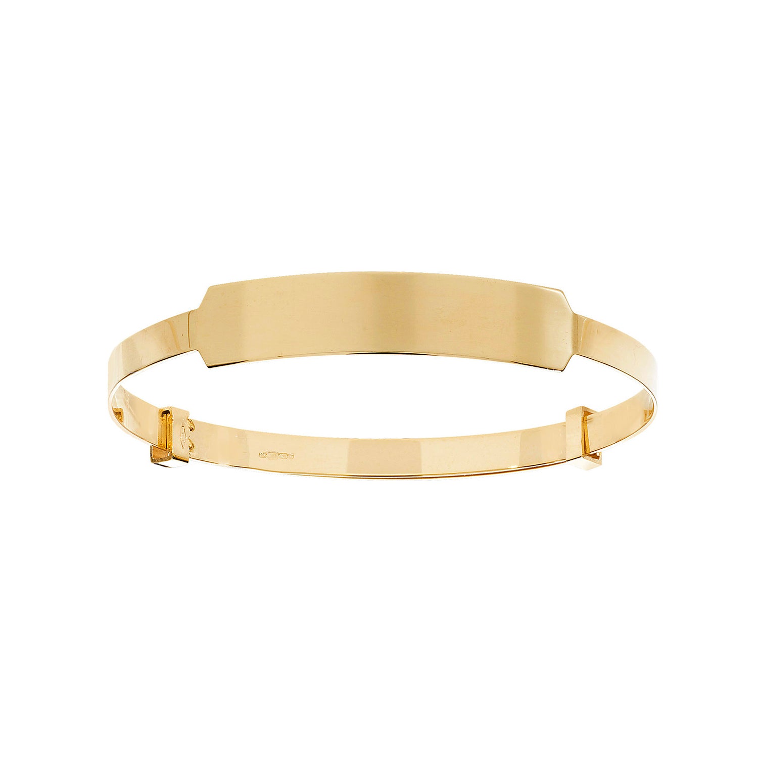 Wide plain ID baby bangle in yellow gold