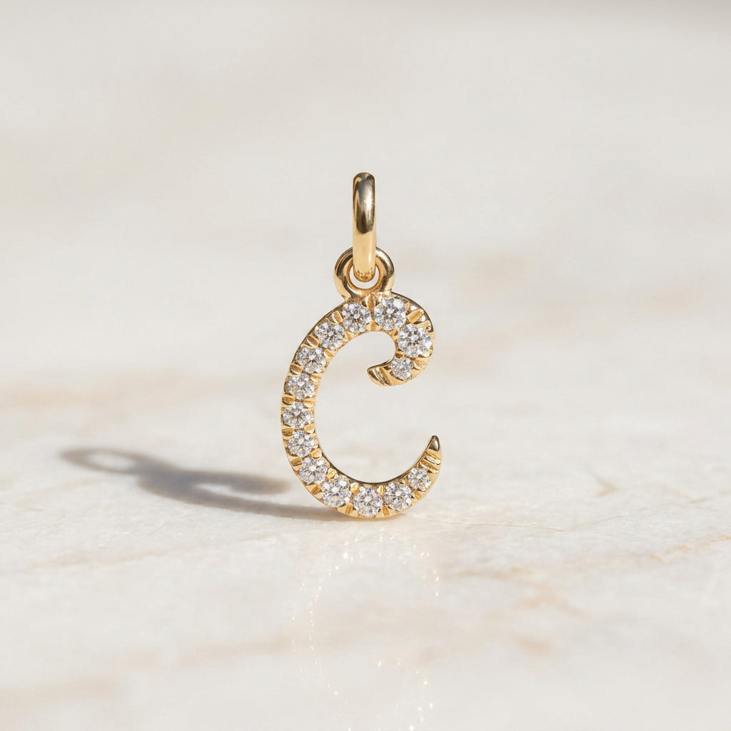 Yellow Gold Signature Script Lab Initial Necklace