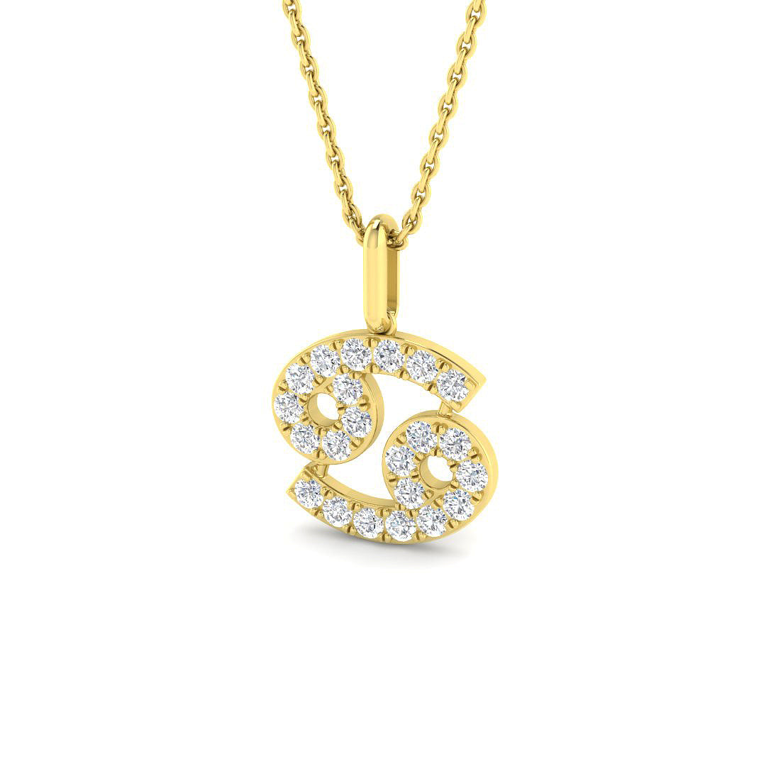 Cancer Zodiac Star Sign Lab Diamond Pendant 9ct Yellow Gold