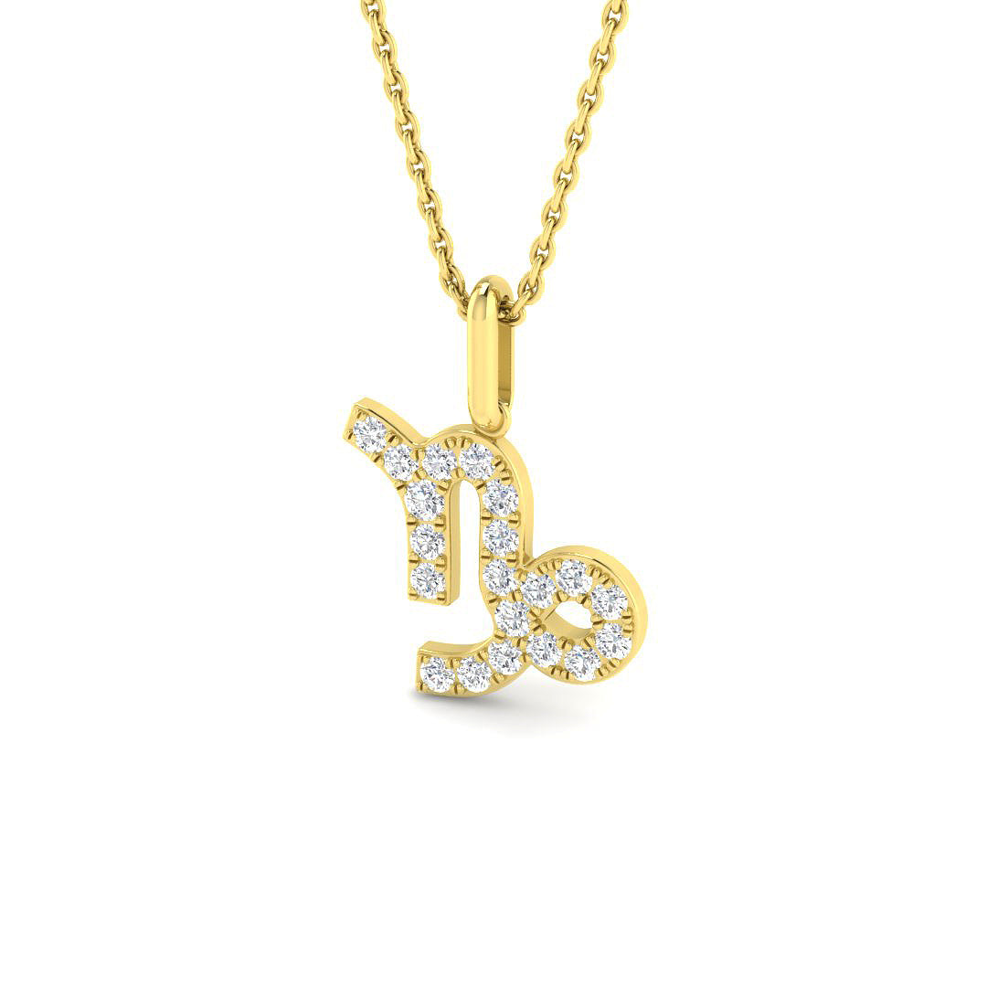 Capricorn Zodiac Star Sign Lab Diamond Pendant 9ct Yellow Gold