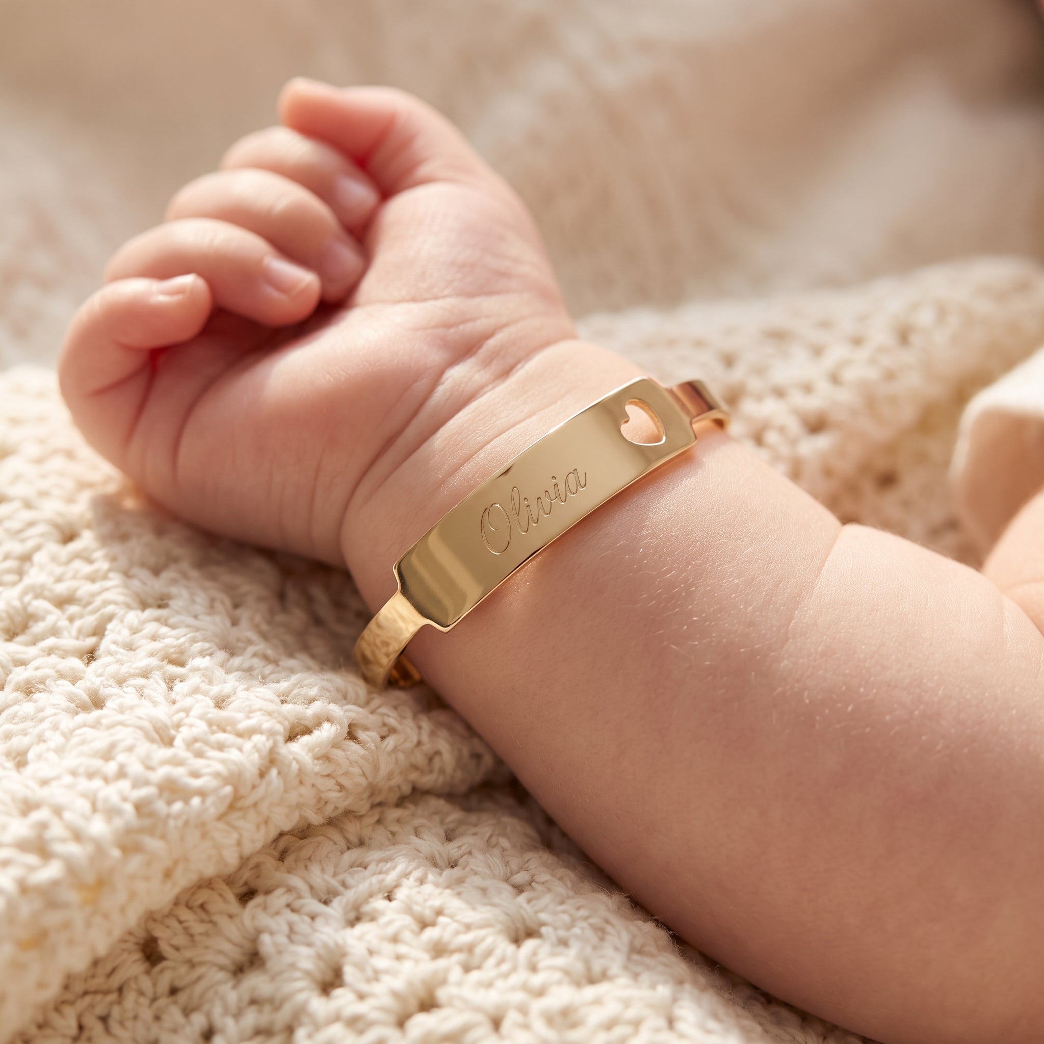 Baby ID Bangle with Heart Cut-Out Yellow Gold