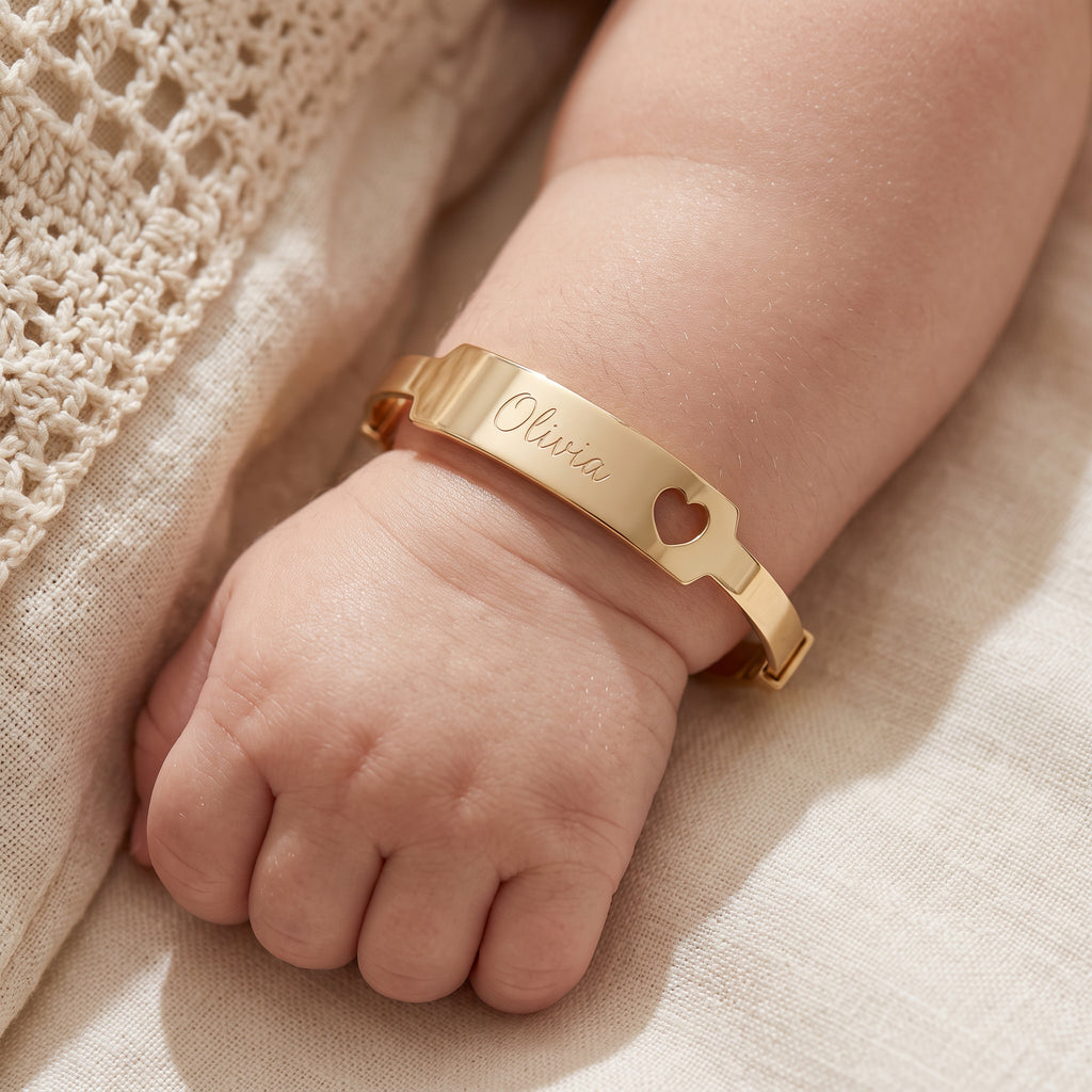 Baby ID Bangle with Heart Cut-Out Yellow Gold