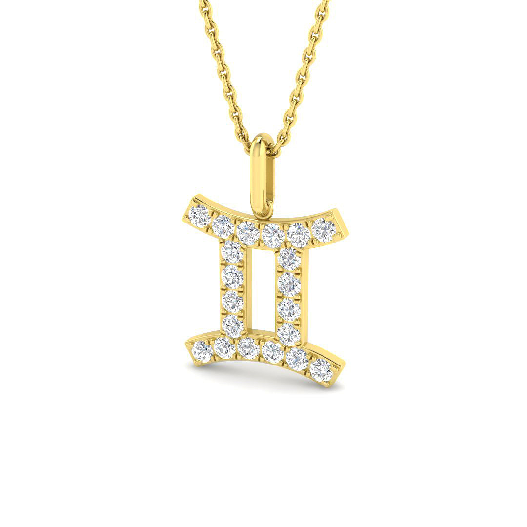Gemini Zodiac Star Sign Lab Diamond Pendant 9ct Yellow Gold