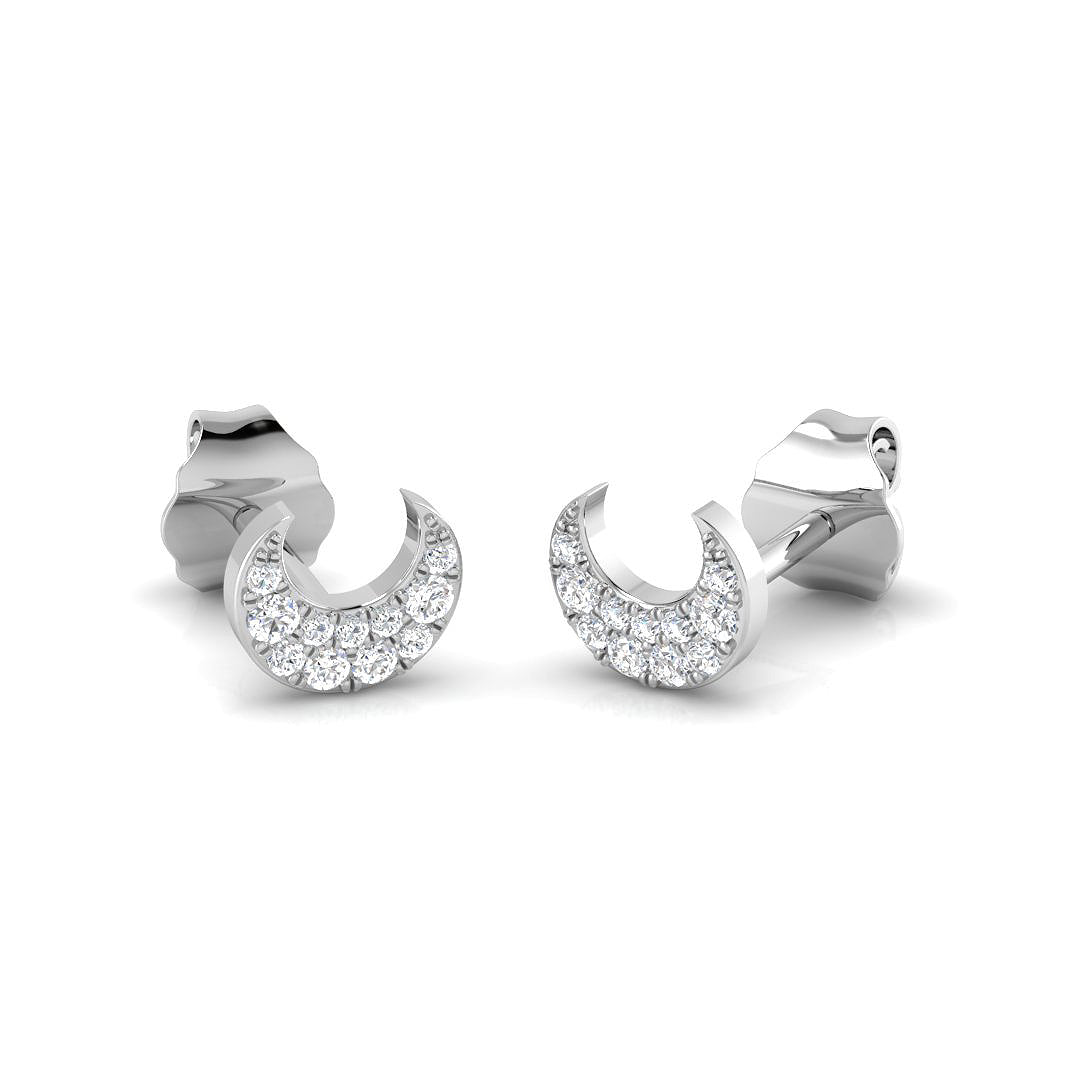 Half Moon Stud Earrings White Gold