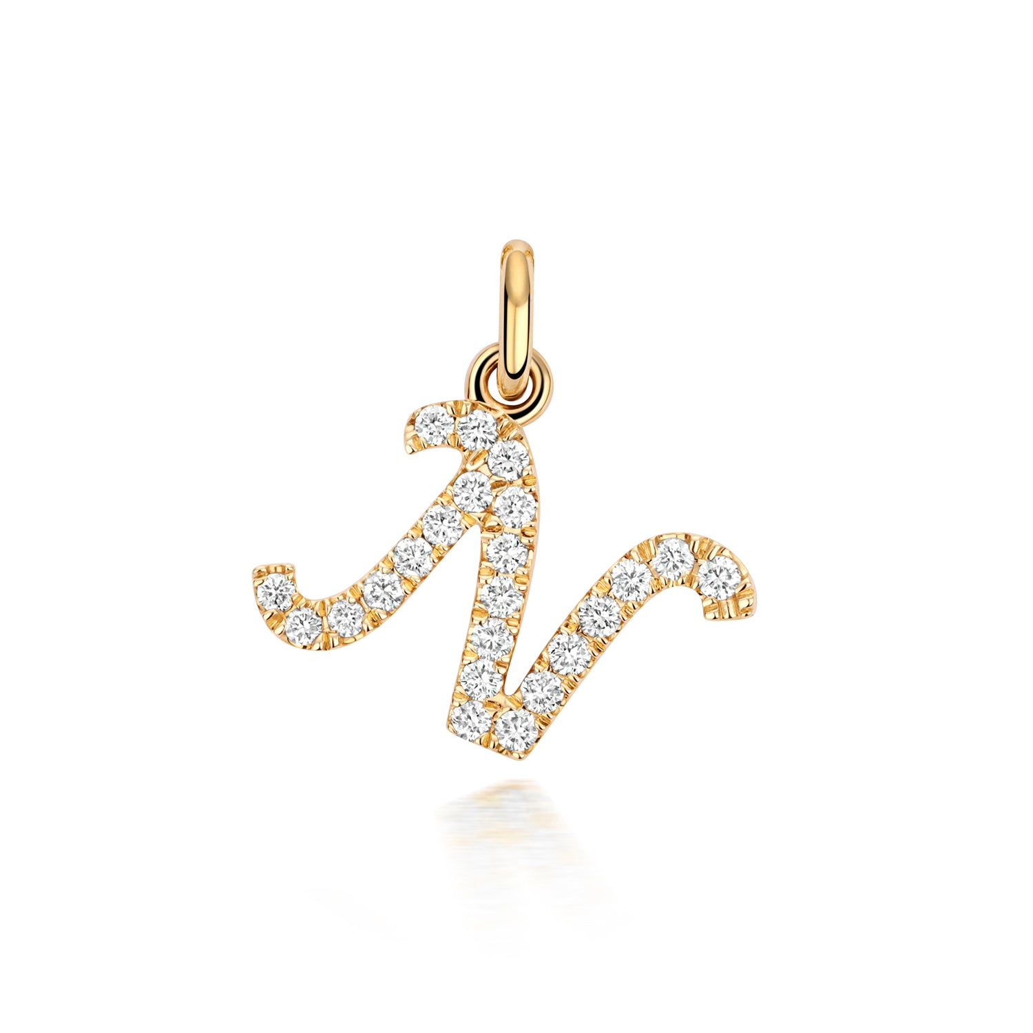 Yellow Gold Signature Script Lab Initial N Necklace