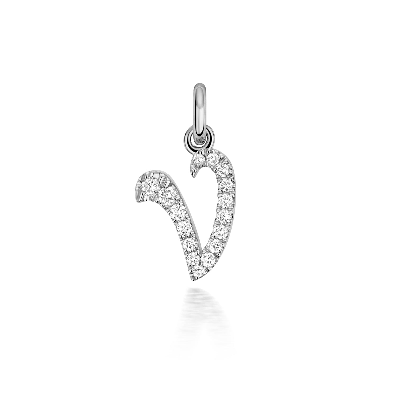 White Gold Signature Script Lab Initial V Necklace