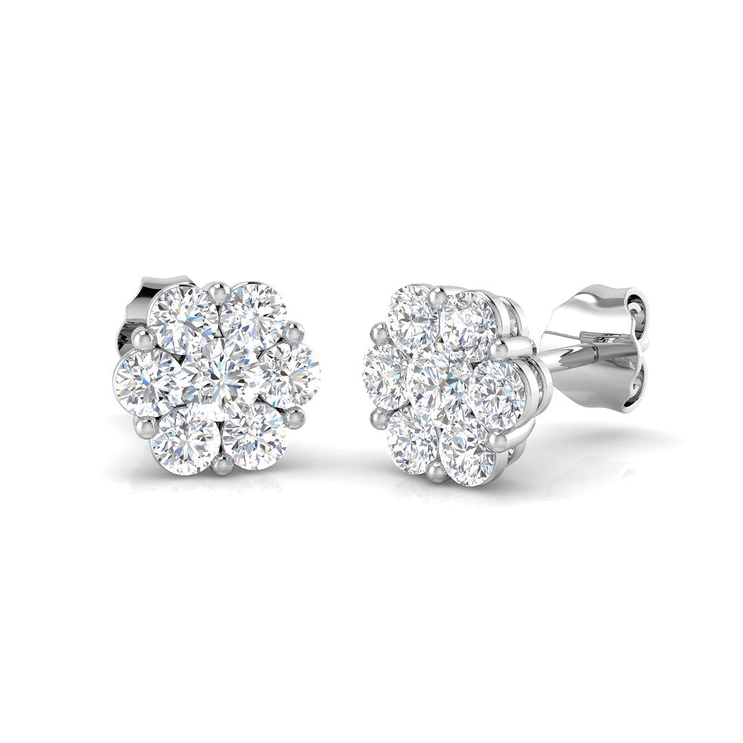 Lab Grown Daisy Stud Earrings White Gold