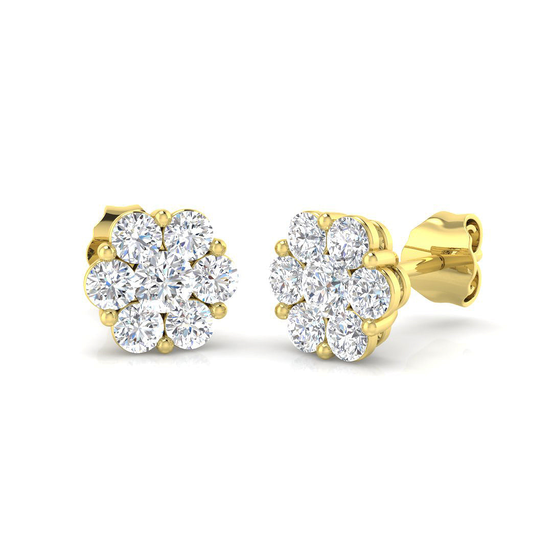 Lab Grown Daisy Stud Earrings Yellow Gold