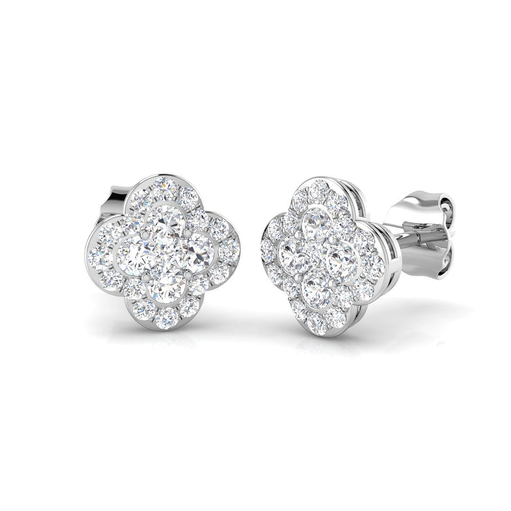 Large Blossom Style Stud Earrings White Gold