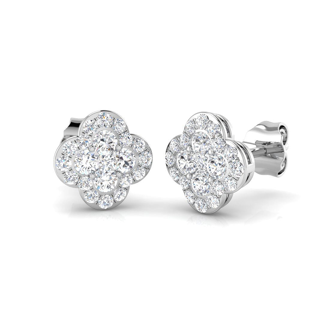 Large Blossom Style Stud Earrings White Gold