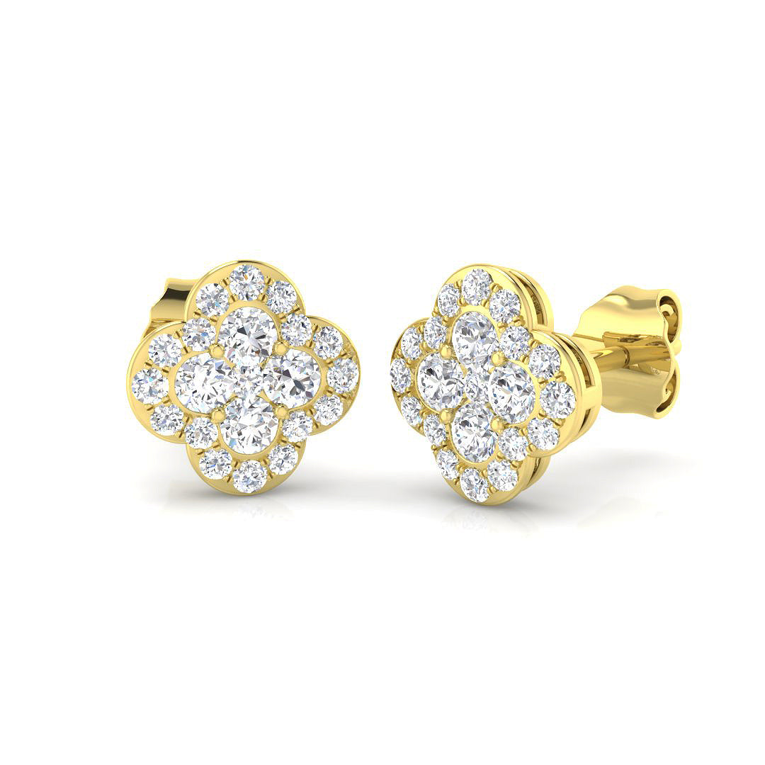 Large Blossom Style Stud Earrings Yellow Gold