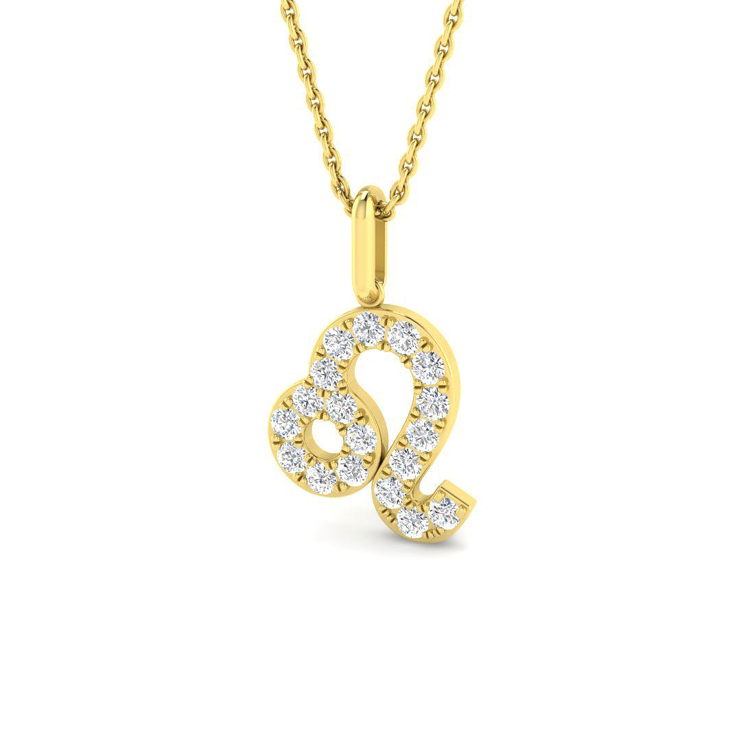 Leo Zodiac Star Sign Lab Diamond Pendant 9ct Yellow Gold