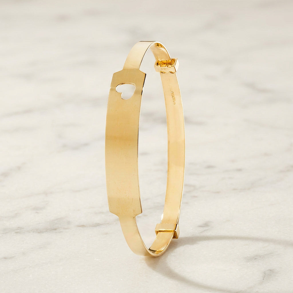 Baby ID Bangle with Heart Cut-Out Yellow Gold