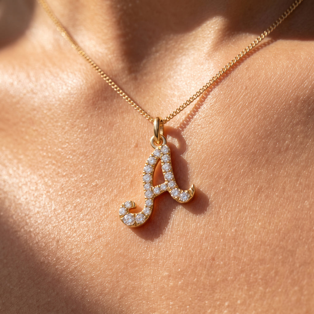 Yellow Gold Signature Script Lab Initial Necklace