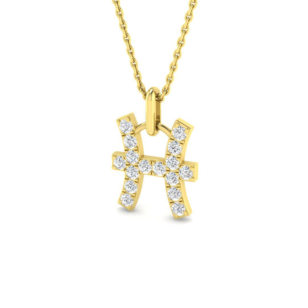 Pisces Zodiac Star Sign Lab Diamond Pendant 9ct Yellow Gold