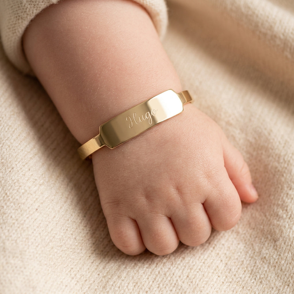 Baby ID Bangle Plain Wide Yellow Gold
