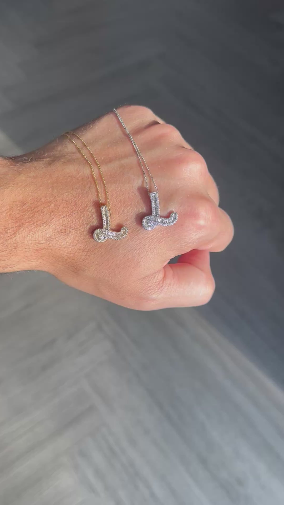 White Gold Baguette Diamond Initial Pendant