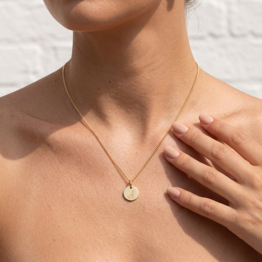 Yellow Gold Engraved Initial Pendant