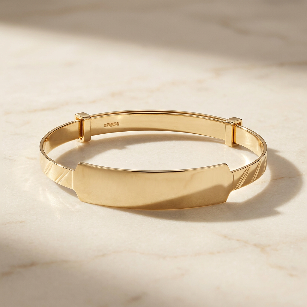 Baby ID Bangle Diagonal Cut Yellow Gold Style 2