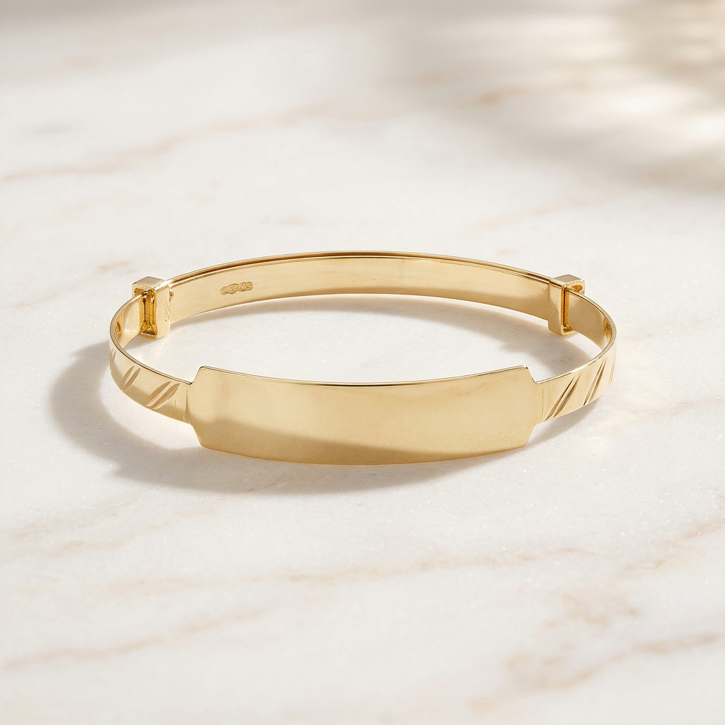 Baby ID Bangle Diagonal Cut Yellow Gold Style 2