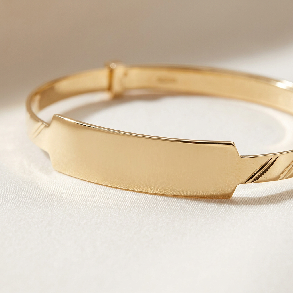 Baby ID Bangle Diagonal Cut Yellow Gold Style 2