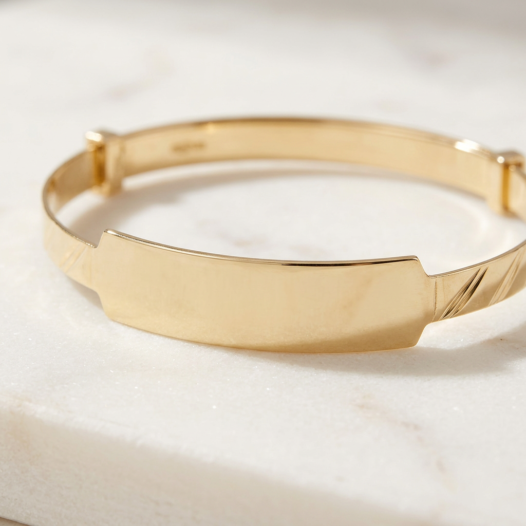 Baby ID Bangle Diagonal Cut Yellow Gold Style 2