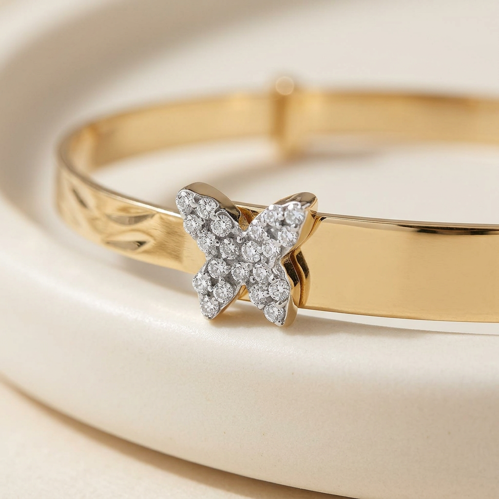 Baby ID Bangle with Butterfly Charm Yellow Gold