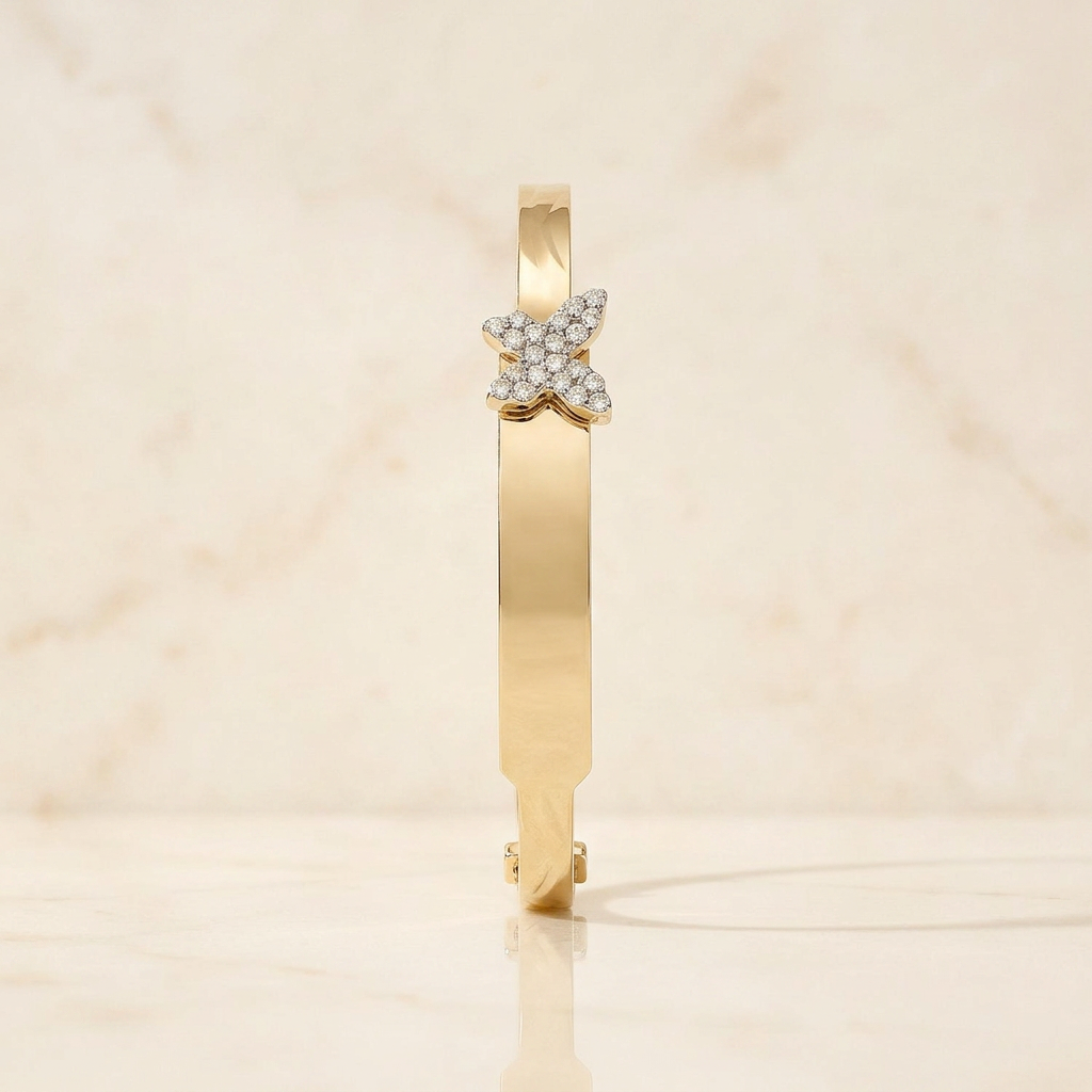 Baby ID Bangle with Butterfly Charm Yellow Gold