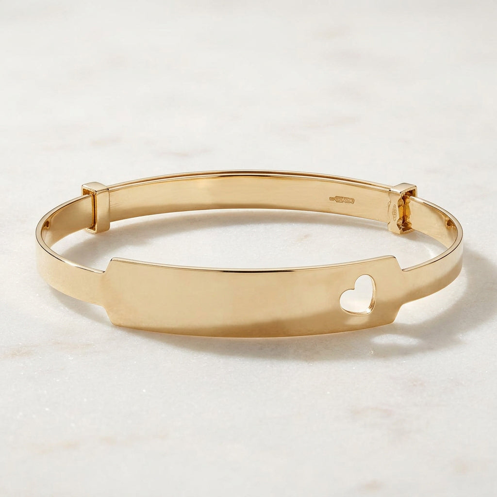 Baby ID Bangle with Heart Cut-Out Yellow Gold