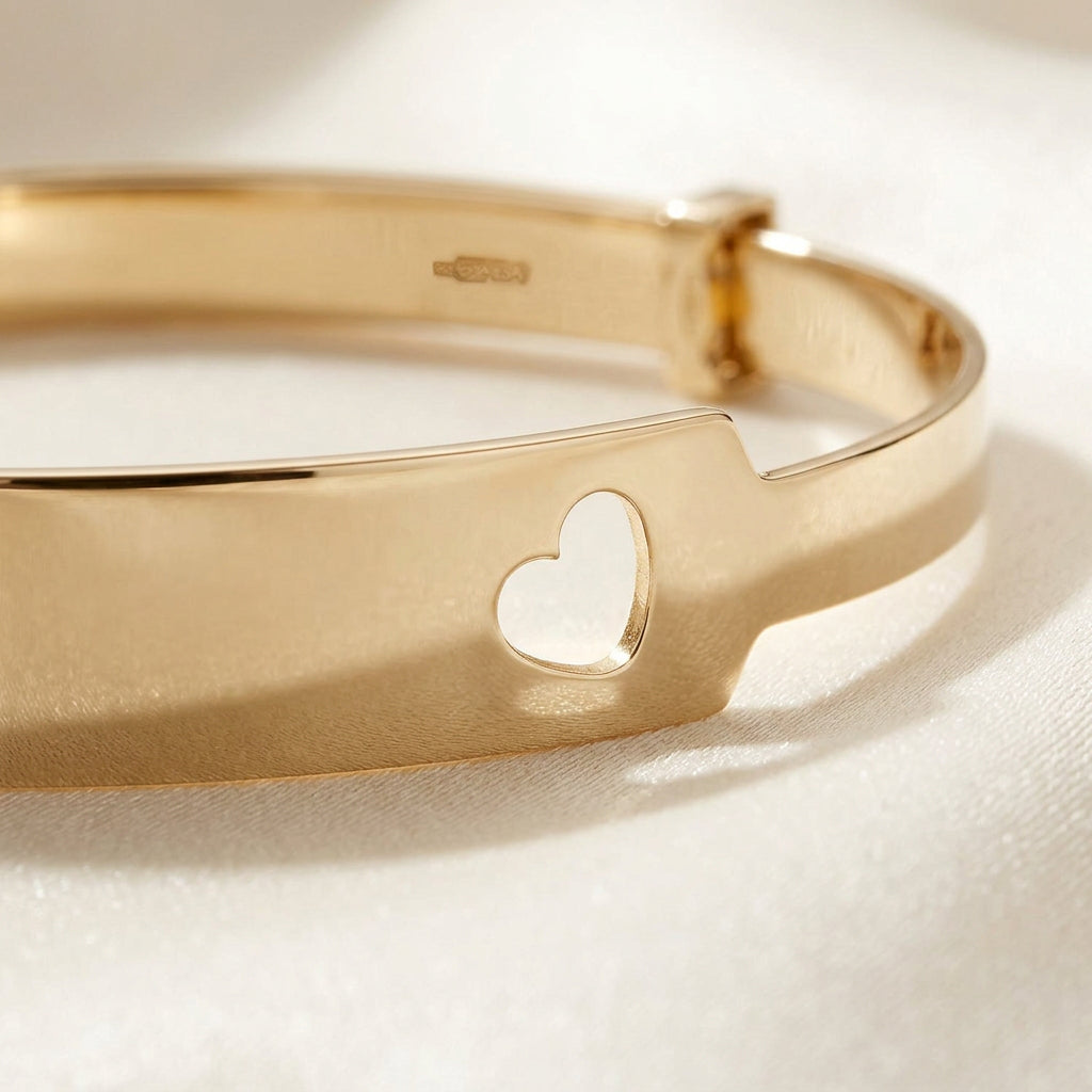 Baby ID Bangle with Heart Cut-Out Yellow Gold