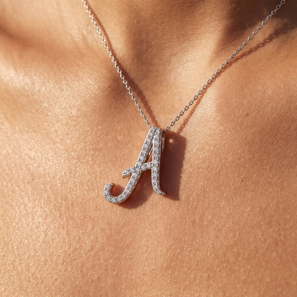 White Gold Diamond Initial Pendant