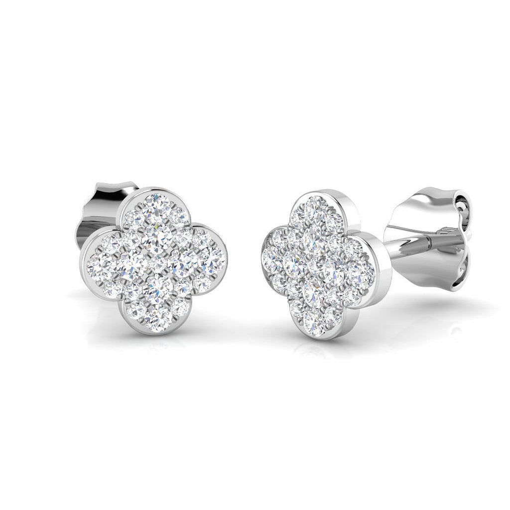 Small Blossom Style Stud Earrings White Gold