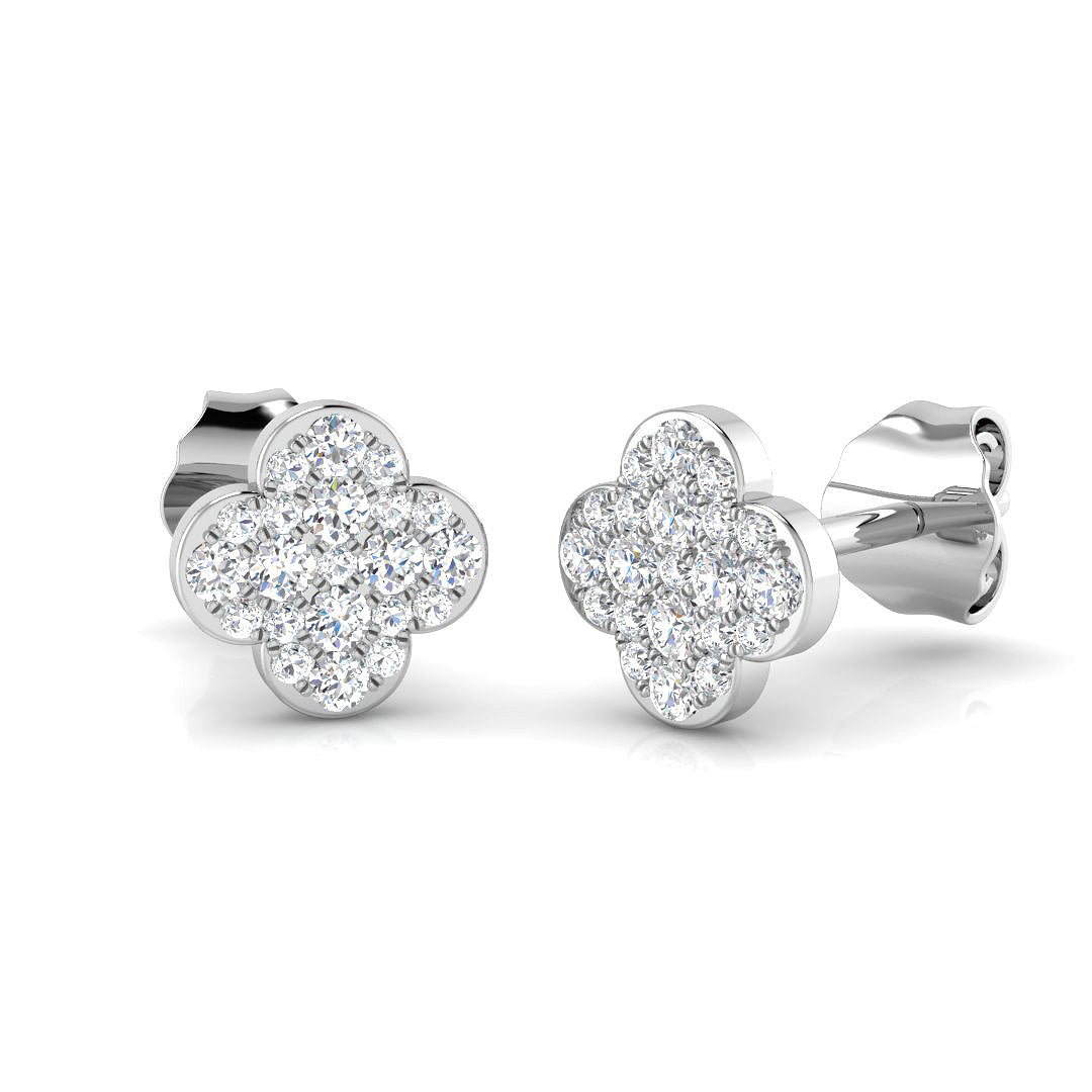 Small Blossom Style Stud Earrings White Gold